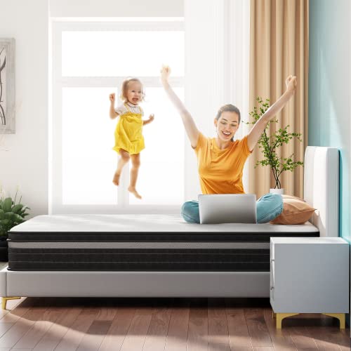 Povirt Twin Mattress 10 Inch Hybrid Mattress in a Box, Medium Firm Memory Foam and Innersprings Hybrid Mattresses, Twin Size Mattress for Motion Isolation and Pressure Relief, CertiPUR-US