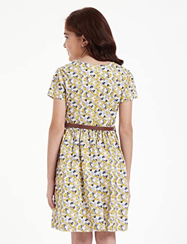 Image of Amazon Brand - Jam & Honey Girl's 100% Soft & Pure Cotton Comfortable and Stylish Printed Woven Dress with Short Sleeves and Belt - Perfect for Every Occasion