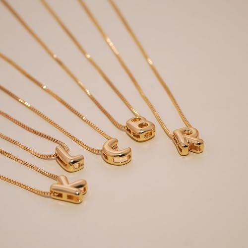Image of Personalized Bubble Letter Initial Necklace, 14K Gold Plated, Dainty Pendant for Women, Trendy Gold Jewelry