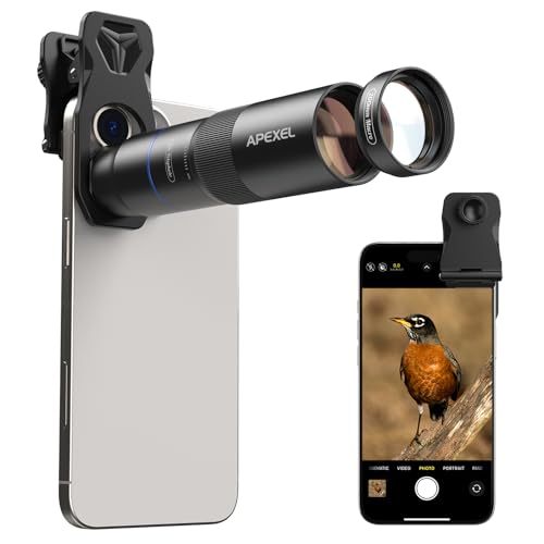 APEXEL Kompaktes 10x-Teleobjektiv für Smartphone & 200-mm-Makroobjektiv mit Universalclip, Professionelles FMC ED-Handy Objektiv, Geeignet für iPhone...