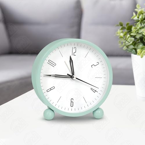 ABOUT SPACE Metal Alarm Clock - 4 Inch Round Silent Analog Desk/Table Clock with Night LED Light- Battery Powered Simple Design for Home Office Students Kids Bedroom Clock for Study Room – PVC Blue