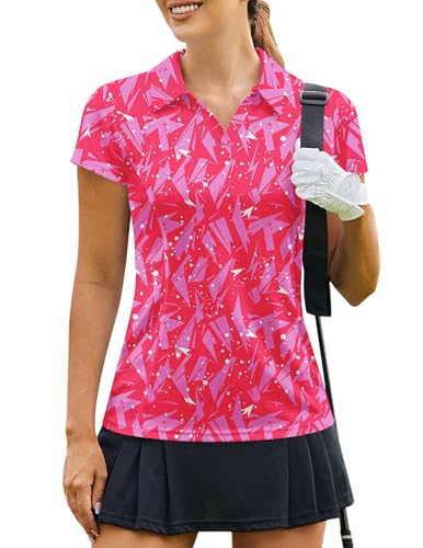 Image of PINSPARK Womens Golf Shirt Short Sleeve Polo V-Neck Quick Dry Tennis Tops | Moisture-wicking Breathable Fabric, Classic Collar, Slim Fit, Ideal for Golf Tennis Pickleball Casual