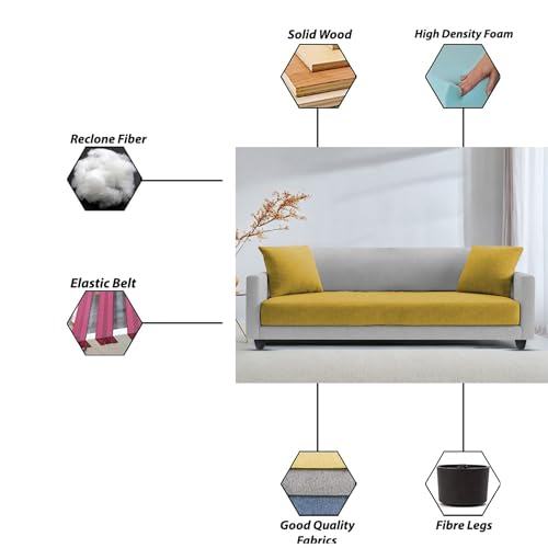 Image of Casaliving Dominic 3 Seater Sofa Set for Living Room (Yellow Grey Fabric) Premium Fabric Sofa