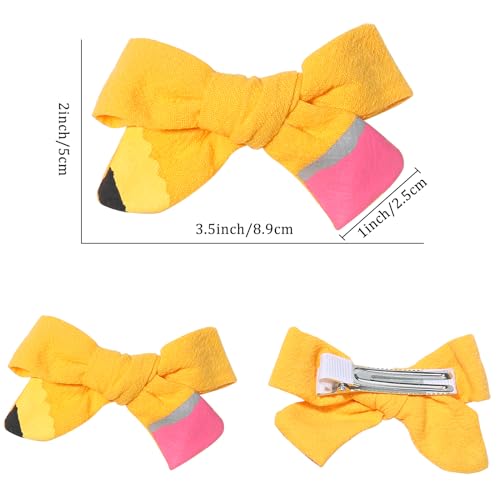 Back to School Hair Clips Pencil Hair Bows Ponytail Holder Yellow Bow Hair Clips for Baby Girls' First Day of School Kindergarten Students Snap Hairpin Handmade Cheer Gifts Decor 2pcs miniatura 7