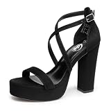 Trary Women's Black Strappy Platform Chunky High Heels Sandals Fashion Comfortable Open Toe Heels for Women Dress Wedding Party Shoes