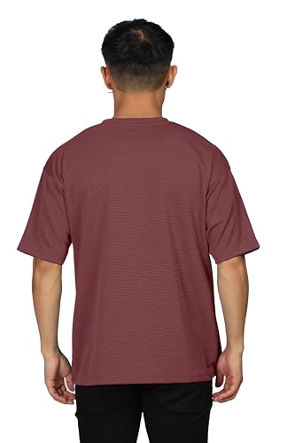 Image of SHODOX Men Oversized T Shirt Solid Dotted Design | Round Neck Loose Fit Drop Shoulder Casual T-Shirt for Men