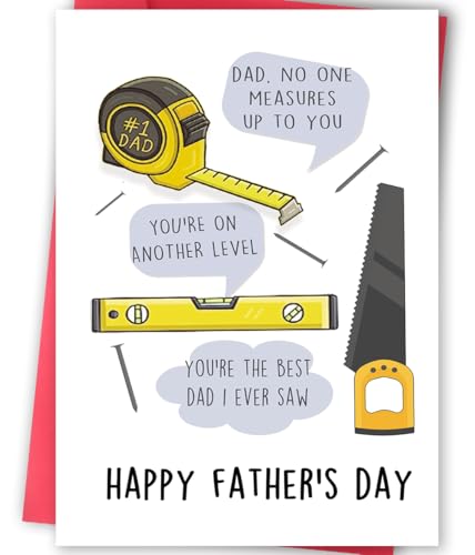 Funny Handyman Father's Day Card for Dad, Unique Fathers Day Card Gift for Men Him, No One Measures up to You