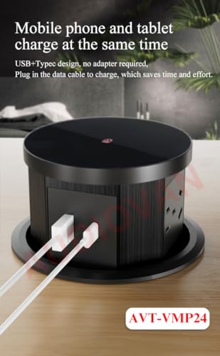 Image of Audiovan Vertical Pop Up socket Pneumatic Electrical Countertop, 3* Power+ USB type A+C charge+ 18 watt Fast Wireless phone charge Kitchen Counter Conference Desk (AVT-VMP24) (BLACK)