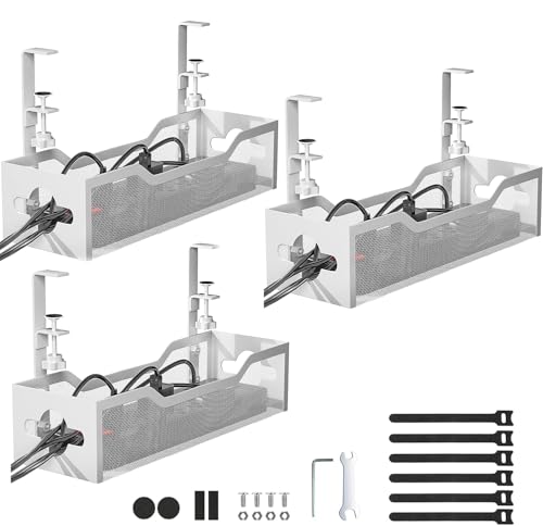 Under Desk Cable Tray 3-Pack – Clamp-Mount (White)