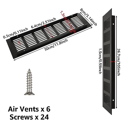 ZOFUN 6 Pcs Black Air Vent Covers, 300 x 80 mm Kitchen Plinth Vent