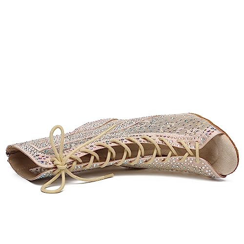 SWDZM Women Peep-Toe Latin Dance Shoes Rhinestone Salsa Tango Ballroom Professional Practice Performance Dance Boots,Model YCL4854