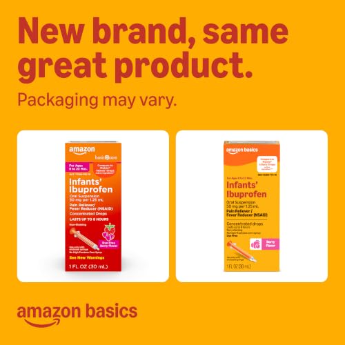 Amazon Basics Infants’ Ibuprofen Oral Suspension, 50 mg/1.25 mL, Berry Flavor Concentrated Drops, Dye-Free, 1 fl oz (Pack of 1) (Previously Care) - image 2