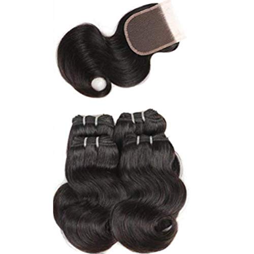 Top Quality Peruvian Virgin Hair 4 Bundles 50g/PCS with Closure Unprocessed 100% Human Hair Bundles with Lace Closure Peruvian Body Wave(8" 8" 8"8"+10"closure)