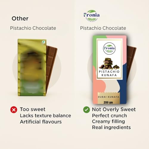Image of Fronia Kunafa Chocolate Bar Dubai Style 100g | Pistachio Kunafa Dubai Chocolate Dessert | Milk Chocolate, Creamy Pistachios & Crunchy Kunafa Spread | Dubai Kunafa Chocolate Pistachio - 200g
