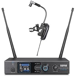 SGPRO Saxophone Wireless Microphone Professional Gooseneck Clip-on Mic with Preset EQ & ECHOs, 262 Ft Transmission and Rechargeable Transmitter, for Soprano, Tenor, Alto, and Baritone Saxophone | Clip-on mic, EQ and echo, 262 ft range, Rechargeable, 4.5 hr runtime, Soprano, alto, tenor and baritone sax, Solo or band use
