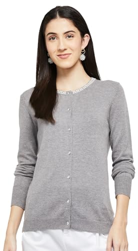 Image of Max Women Polyester Embellished V-Neck Button Down Full Sleeves Cardigan