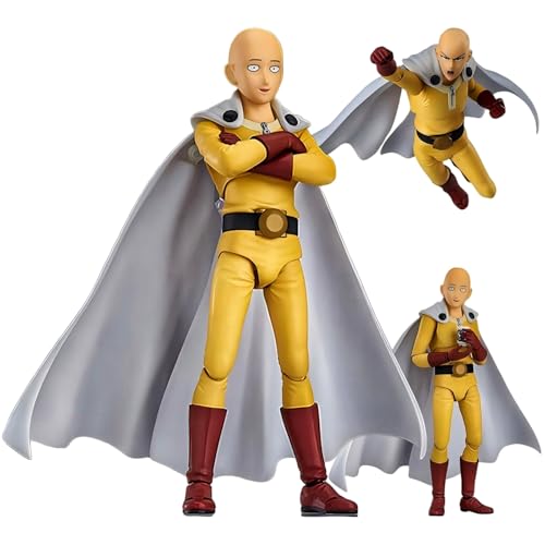 IQITOYS Figura de acción de Saitama One PUNCH MAN de 15 cm, figura de anime con caras móviles e intercambiables, estatua de modelo de decoración de escritorio, material de PVC, regalo para los fans