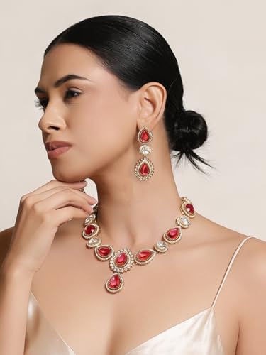 Image of Rubans Gold Plated Kundan Traditional Necklace Set for Women Stylish