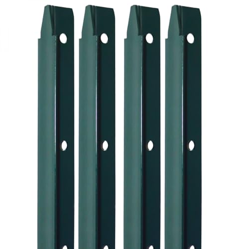 Linxor - Lot de 4 piquets de fixation en T pour grillage, clôture de jardin, Acier plastifié - 2.25 m - Vert