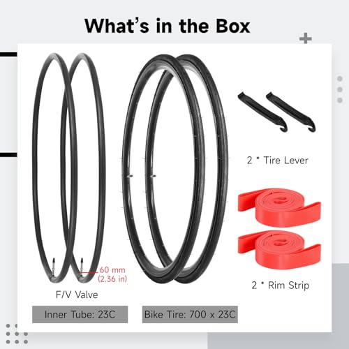 Image of yeesport 700x23c Tires Road Bike Set, 700 x 23c Road Bike Replacement Kit with 700x23 /25 /28c Tubes, Foldable 700c Bicycle Tires