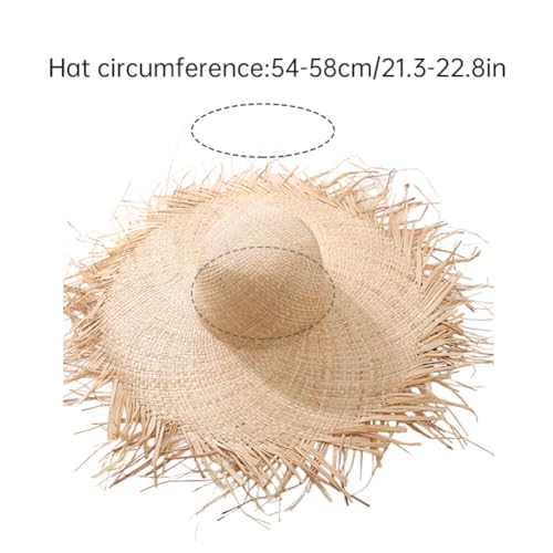 Image of Surakey Summer Straw Hat Straw Sun Hat Wide Brim Straw Hat Beach Straw Hat Tassel Straw Hat Handwoven Straw Hat for Women (Cone), 21.3in-22.8in