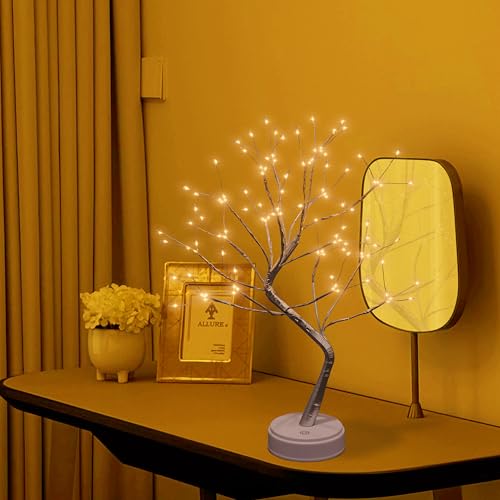 GiValue Tabletop Bonsai Tree Light with 108 LED with 2 Lighting Modes USB/Battery Operated Artificial Branch for Bedroom Living Room Decoration (Silvery)