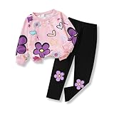 Voxikidio Girls Clothes Size 6 Floral Printed Long Sleeve Sweatshirt & Pant Clothing Set Fall 2pcs Outfit for Kids Purple (6-7 Years)