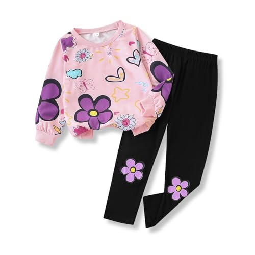 Image of Toddler Girl Clothes Floral Printed Sweatshirt Pants 2Pcs Fall Outfits for Little Girls Clothing Set Size 3-7 Years