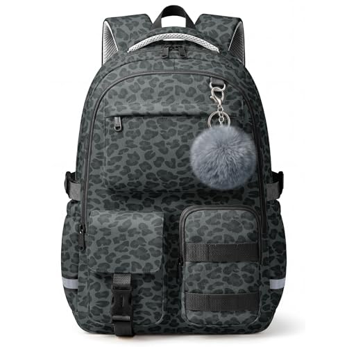 WOBAGMEN Cute Leopard Backpack for Teen Girls Large Capacity Multi-Pocket School Bag Fits 15.6 Laptop Lightweight Durable Daypack for School and Travel (Black Leopard M)