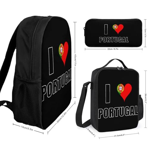 I Love Portugal Flag Large Travel Backpacks Carry on Backpack Weekender Bag with 2 Storage Pockets for Men And Women2
