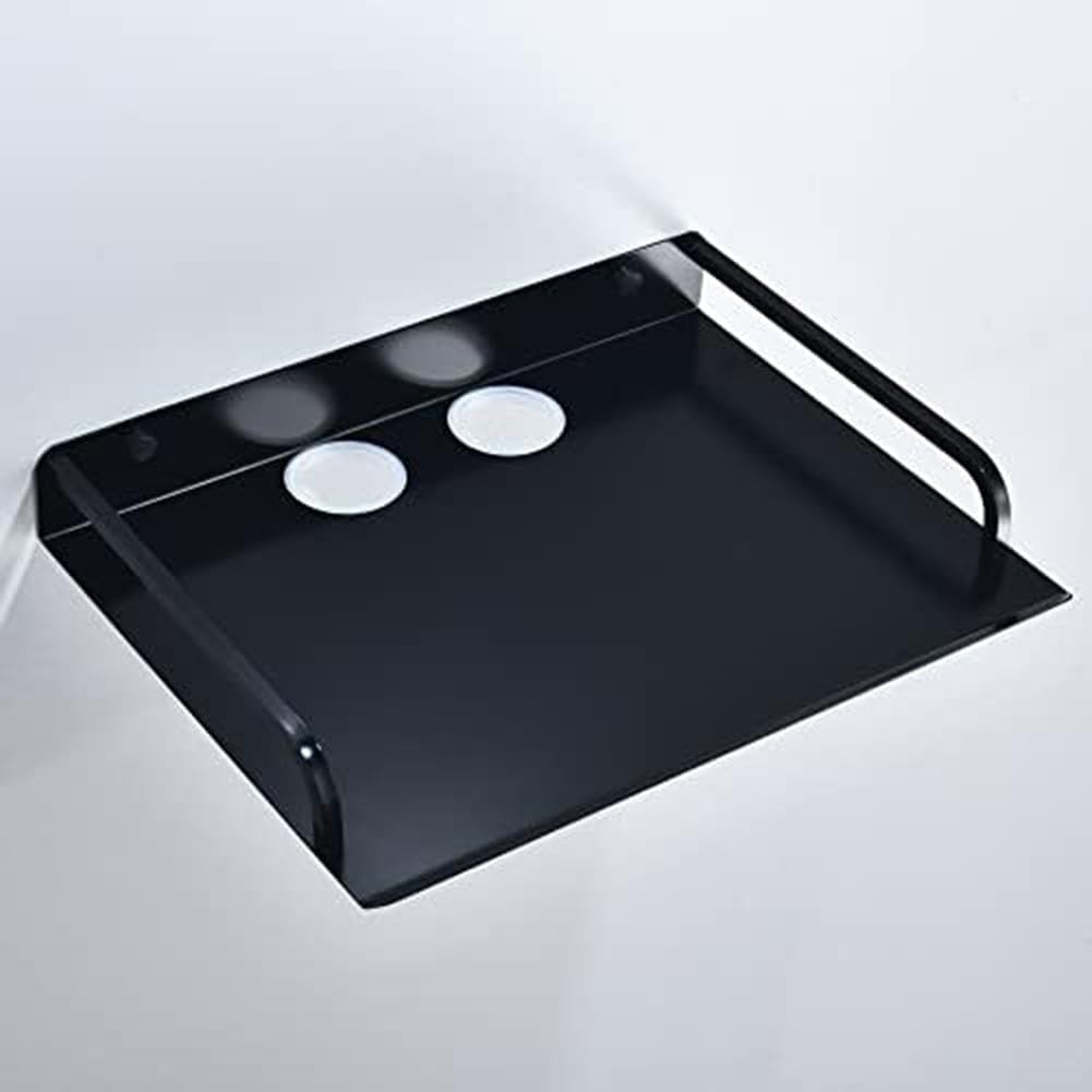 Supporto da parete per proiettore e ripiano galleggiante per Media Box, router e console di gioco, 33 x 25 x 4,2 cm, in alluminio spaziale resistente con foro per cavi, design elegante nero