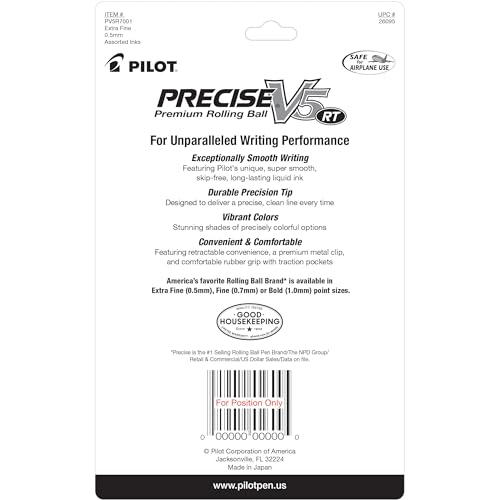PILOT Precise V5 RT Refillable & Retractable Liquid Ink Rolling Ball Pens, Extra Fine Point, Assorted Ink Colors, 7-Pack (26095)