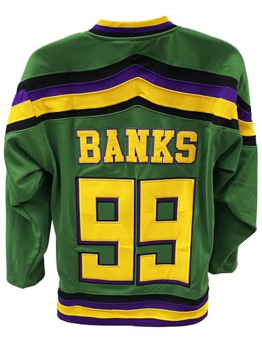 Adam Banks 99 Ducks Deluxe Embroidered Hockey Jersey (US, Alpha, Medium, Regular, Regular) Green