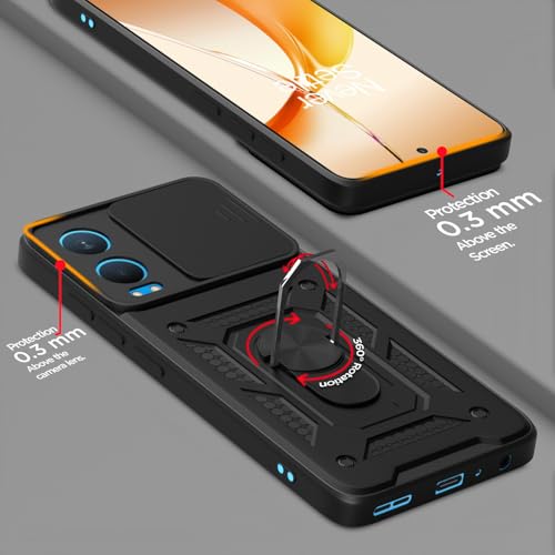 Image of Pikkme D10 Tough Armor Bumper Case | 360 Protection Case | Sliding Camera Shield Cover & Ring Holder Stand Back Cover for OnePlus Nord Ce 4 Lite 5G (Black)