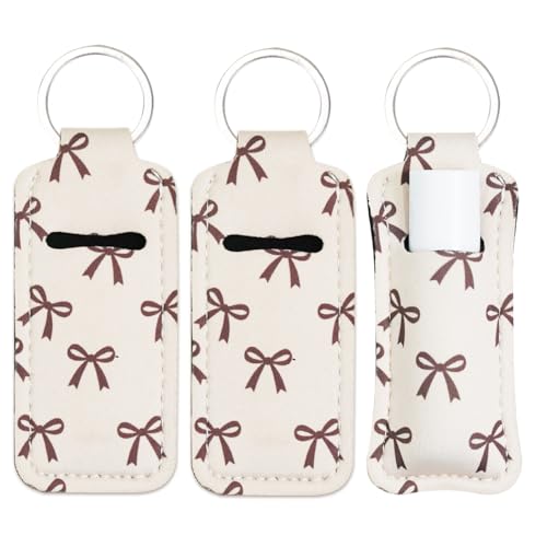 Haevola Cute Chapstick Holder Keychain for Women Lip Balm & Lip Gloss Holder Keychain Accessories Gift Purse Charm Clip (Cream Bow)