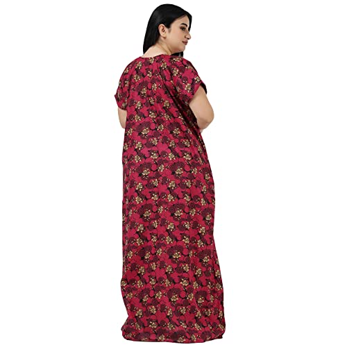 OSF Women's Printed Cotton Floral Maxi Round Neck Full Length Nightwear Night Gown Nighty (Pack of 1)