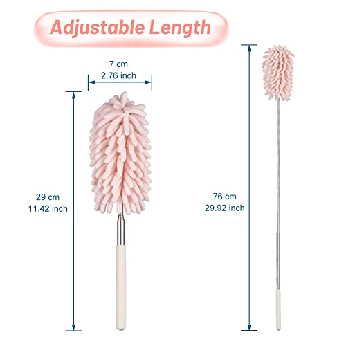 Image of Pink Retractable Microfiber Duster for Cleaning Extendable Washable Hand Duster Feather Duster Cleaning Tool for Cleaning Office, Car, Window, Computer, Air Condition