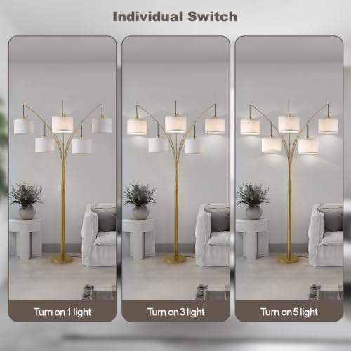 Image of Gold Floor Lamps for Living Room, 4000LM Super Bright Arc Floor Lamp with Remote Control, Large Tall Floor Lamps with Stepless Dimmable, 83 inch Mid Century Tree Floor Lamp for Bedroom, Office