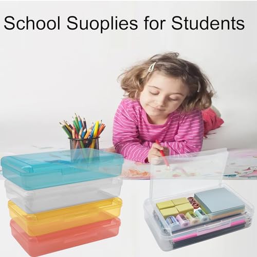 Image of 1 PCS Double Layer Large Capacity Translucent Plastic Hard Pencil Box with Snap-tight Lid, Stackable, for Office School Supplies (Yellow)