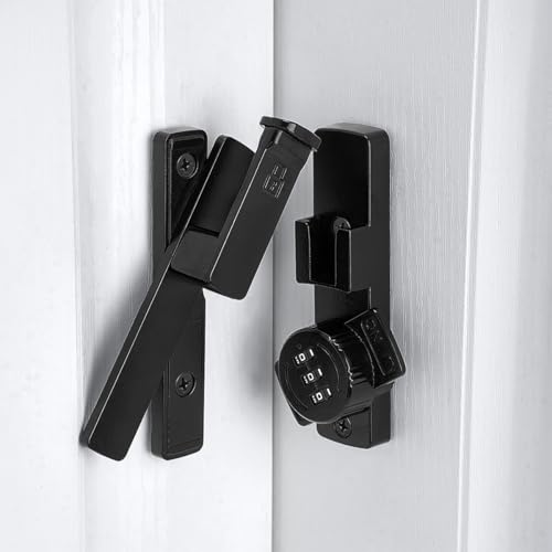 Image of INIRET 2 Packs Black 90 Degree Barn Door Lock,Mechanical Password Lock,Flip Latch with Combination,3 Digit Password Keyless,Protect Privacy,for Cabinets,Windows,Garden,Bathroom,and Sliding Door