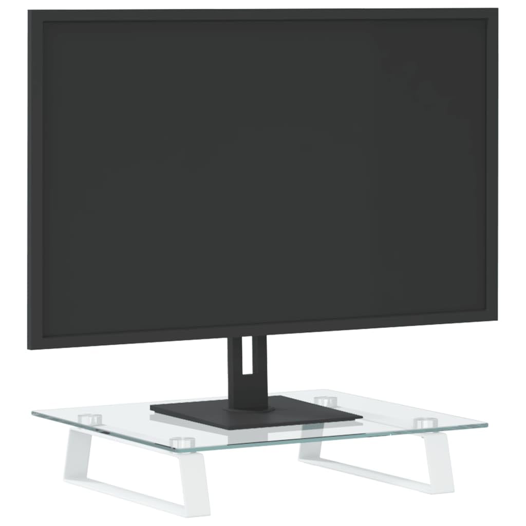 Supporto per monitor bianco in vetro temperato e metallo, 40 x 35 x 8 cm, con ripiano aggiuntivo per PC, laptop, gaming, home office, rialzo ergonomico per scrivania e ufficio