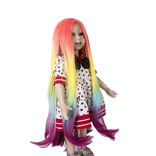 MUZI Wig Doll Wig for 18" American Doll, Rainbow Long Curly Doll Hair Wigs for 18'' Dolls Red Mix, American Girl Doll Wig, Doll Hair wefts for 18 inch Doll.