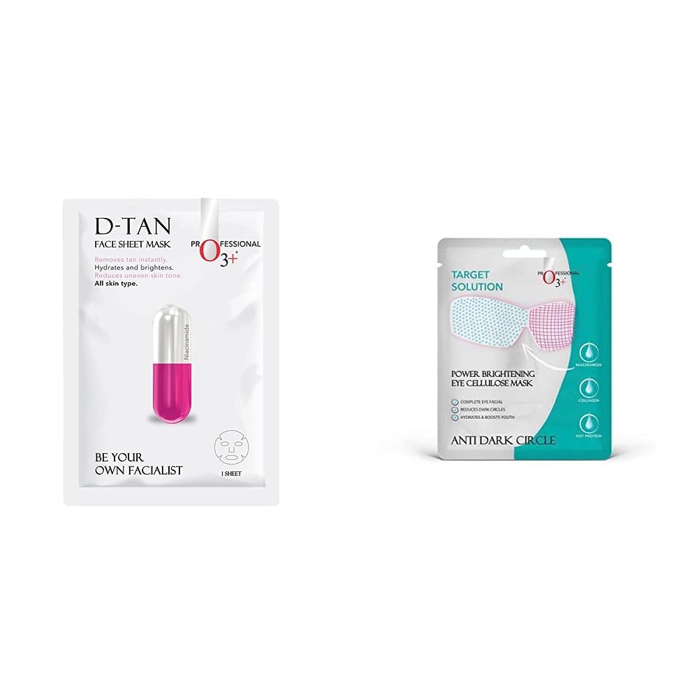 O3+ Facialist Dtan Face Sheet Mask (30g) & O3+ Power Brightening Eye Cellulose Mask for Collagen Whitening Moisturizing Under Eye Dark Circle Remover sheet mask (Single use only) 5G Combo
