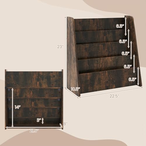 Image of HONEY JOY Kids Bookshelf, 5-Tier Wooden Toddler Bookcase, Children Book Rack & Magazine Display Shelf, Toy Storage Organizer, Book Shelf for Kids Rooms, Playroom, Nursery, Classroom (Brown, 4 Tier)