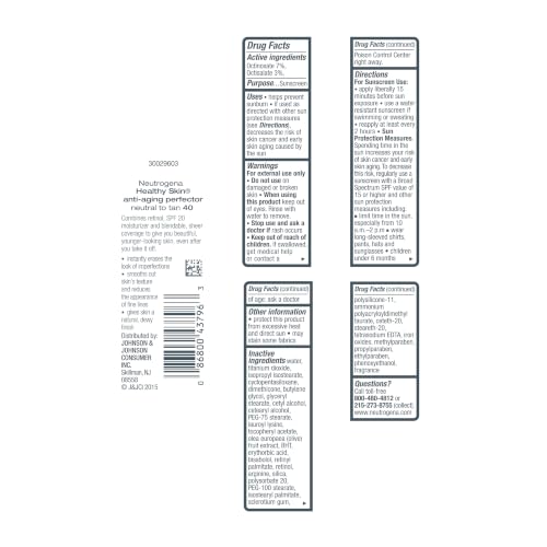 Image of Neutrogena Healthy Skin Anti-Aging Perfector - with Retinol, Tinted Moisturizer with SPF 20 & Sheer Coverage that Smooths Skin Texture & Reduces the Look of Fine Lines, Natural to Tan (40), 1oz (30mL)