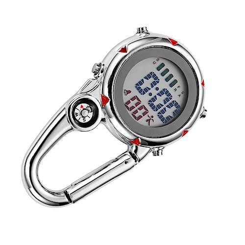 VALICLUD 1個 ステンレスフック 懐中時計コンパス 屋外 リトラクタブル ライト ロック 隊員 ポケットデジタル時計 男 鎖 現代の懐中 ワインダー ステンレス 赤 ステンレス鋼