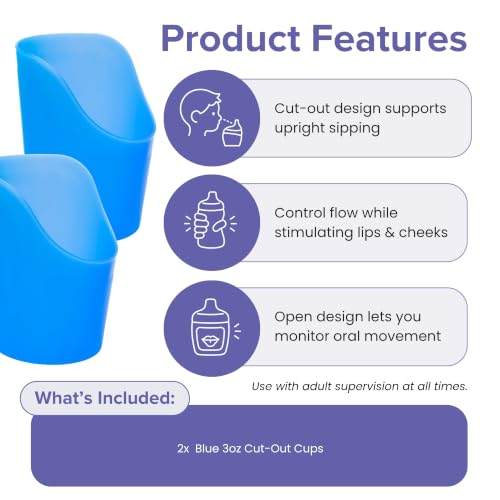 Image of TalkTools Cut Out Cups - Motor and Coordination Support | Drinking Glass for Stable and Fixed Position | Special Drinking and Therapy Training Cup | Easy to Grip and Sipping | 3 oz Blue (2 Pk)