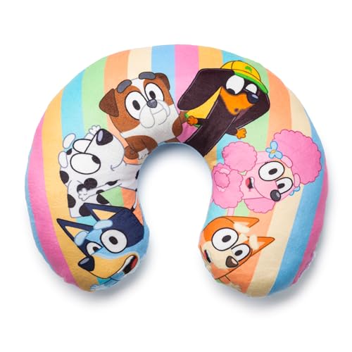 Jay Franco Bluey Kids Travel Neck Pillow - Soft Polyester Support for Car, Airplane & Road Trips - Cute Bluey and Bingo Design - Comfortable Child Neck Support for Ages 3-10