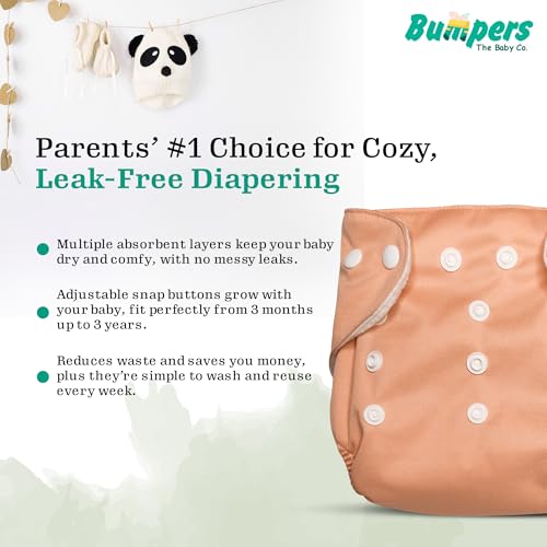 Image of Bumpers Baby Reusable Cloth Diaper with Insert Pad | Leak-Proof, Super Absorbent & Ultra Soft | Adjustable & Washable Cloth Diaper | Prevent Rashes | Freesize 5-17Kg | (3M-3Y), Pack of 5, Orange
