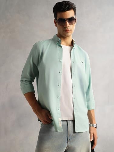 Image of Thomas Scott Men's Cricket Club Collection Classic Regular Fit Twill Shirt | 100% Cotton Long Sleeve Solid Shirt with Button Down Collar (Available in Plus Size)